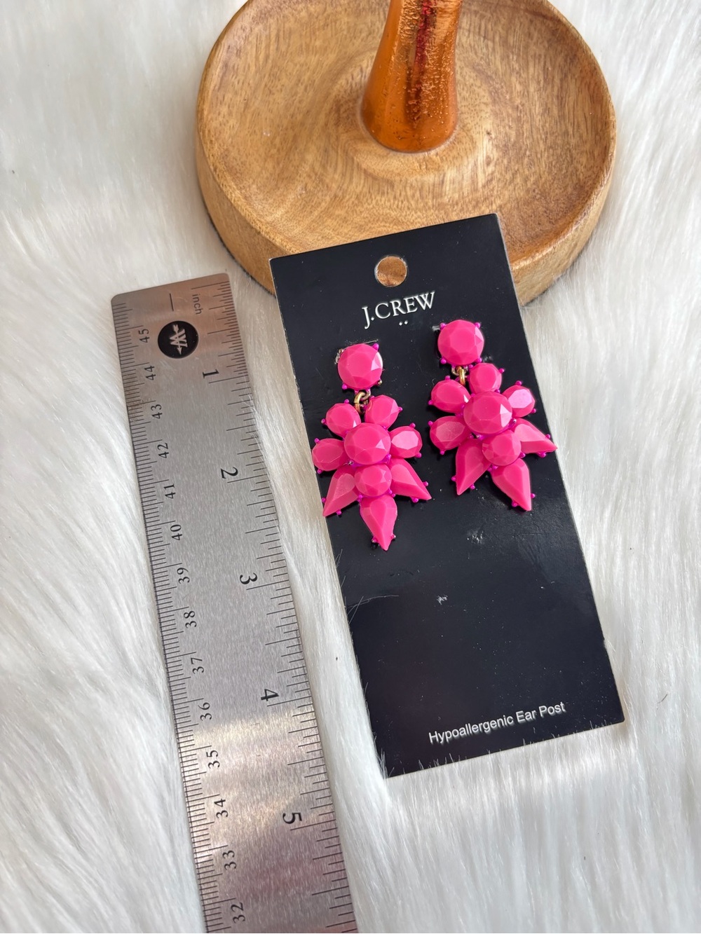J. Crew Bright Pink Floral Cluster Drop Earrings - Picture 2 of 5